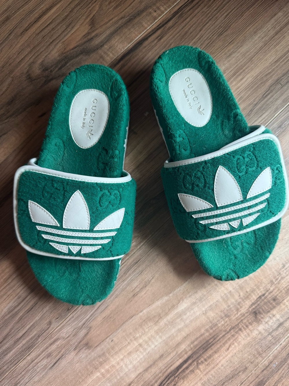 Gucci x Adidas Terry Cloth Platform Slides – Green & White